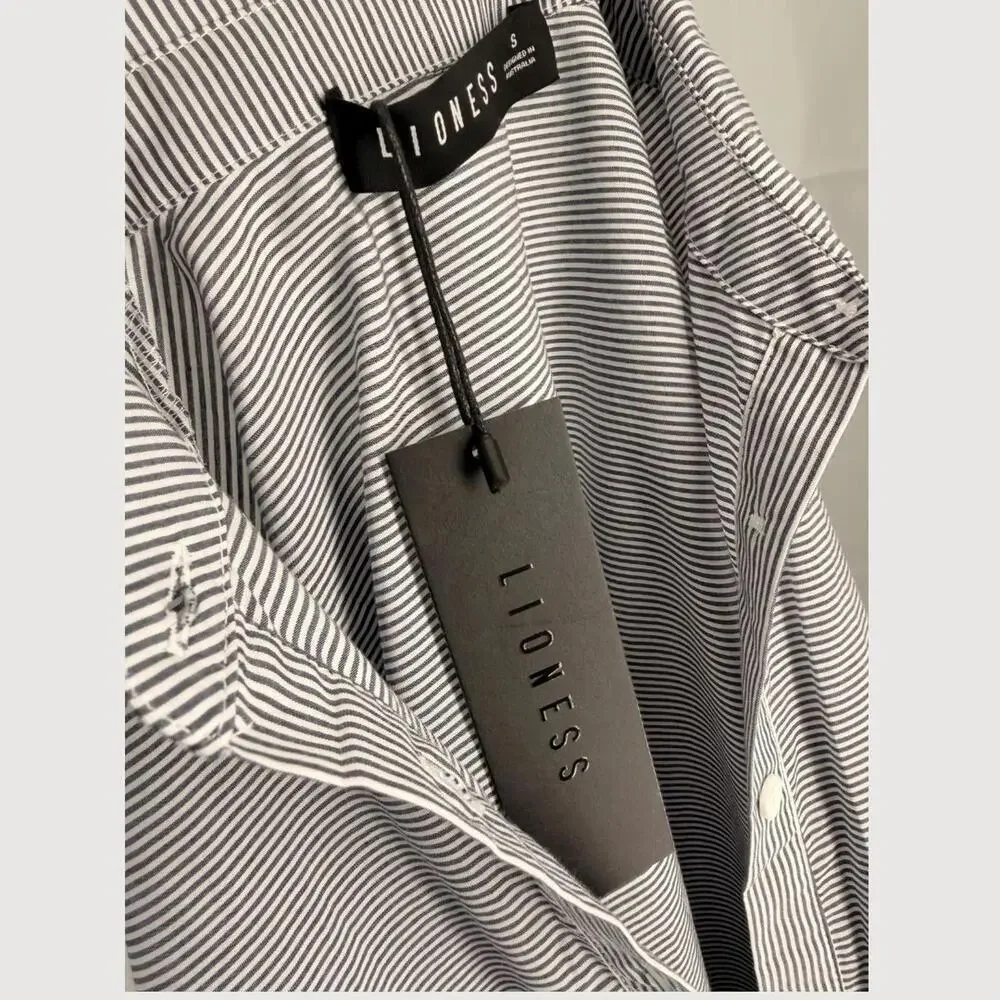 Lioness NWT Chapter One Mini Shirt Dress Blue White Stripe Size S